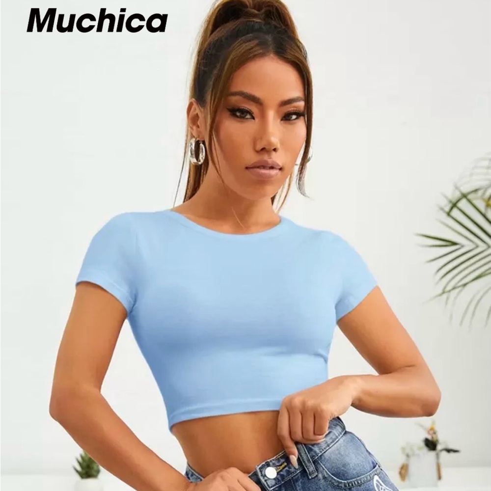 Small light blue SHEIN crop top